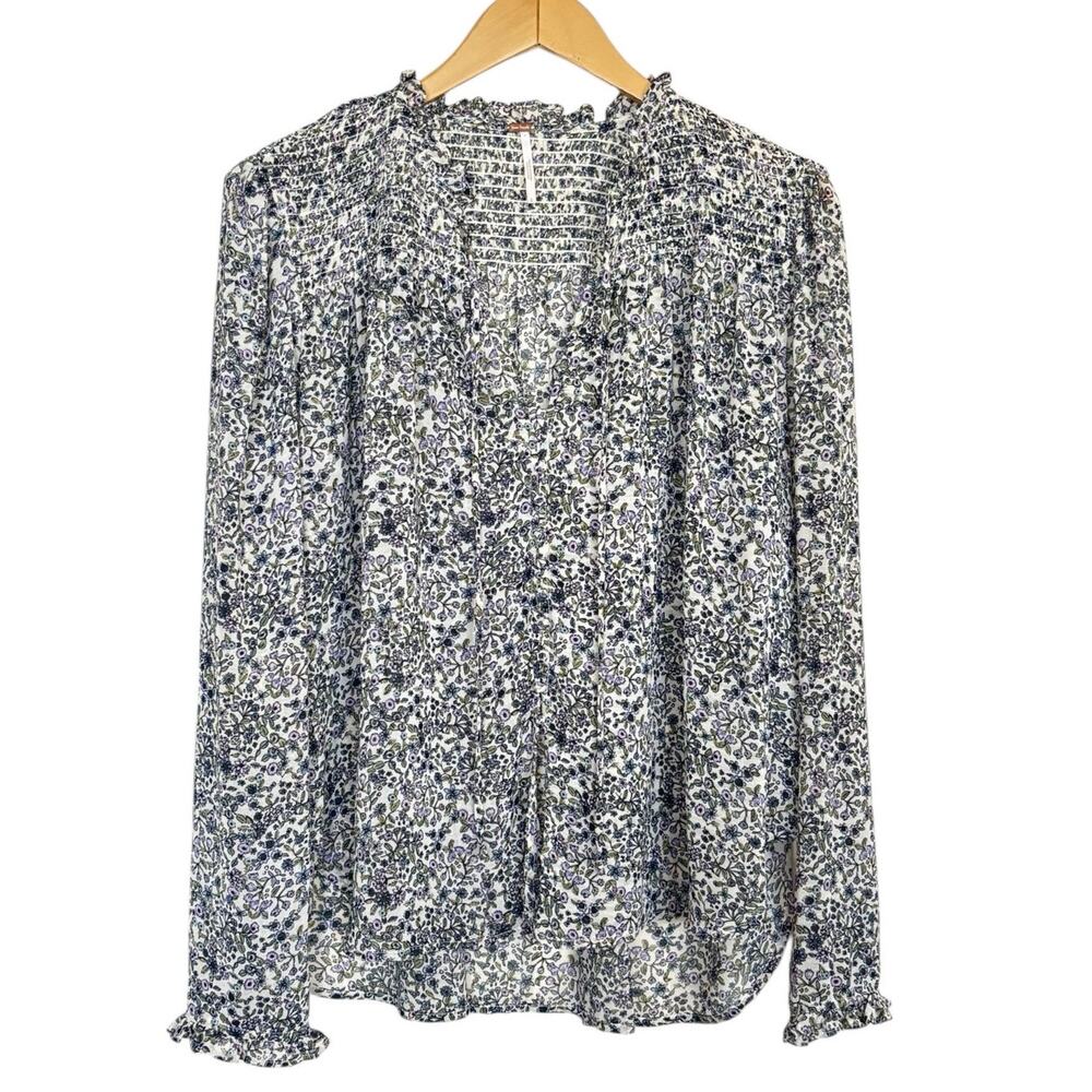 Free People Floral Smocked Blouse Size Large NEW